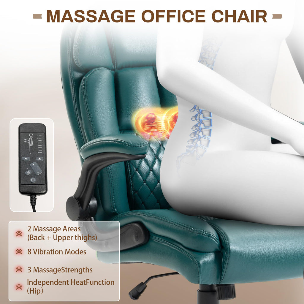 Massage Office Chair,500lbs Ergonomic Rocking Executive Desk Chairs with 4 Points Vibration&heat,padded Flipup Armrests for Big and Tall Office