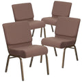 Flash Furniture 4 Pack Hercules Series 21''w Stacking Church Chair in Brown Dot Fabric - Gold Vein Frame, Set of 4, Brown Dot Fabric/gold Vein