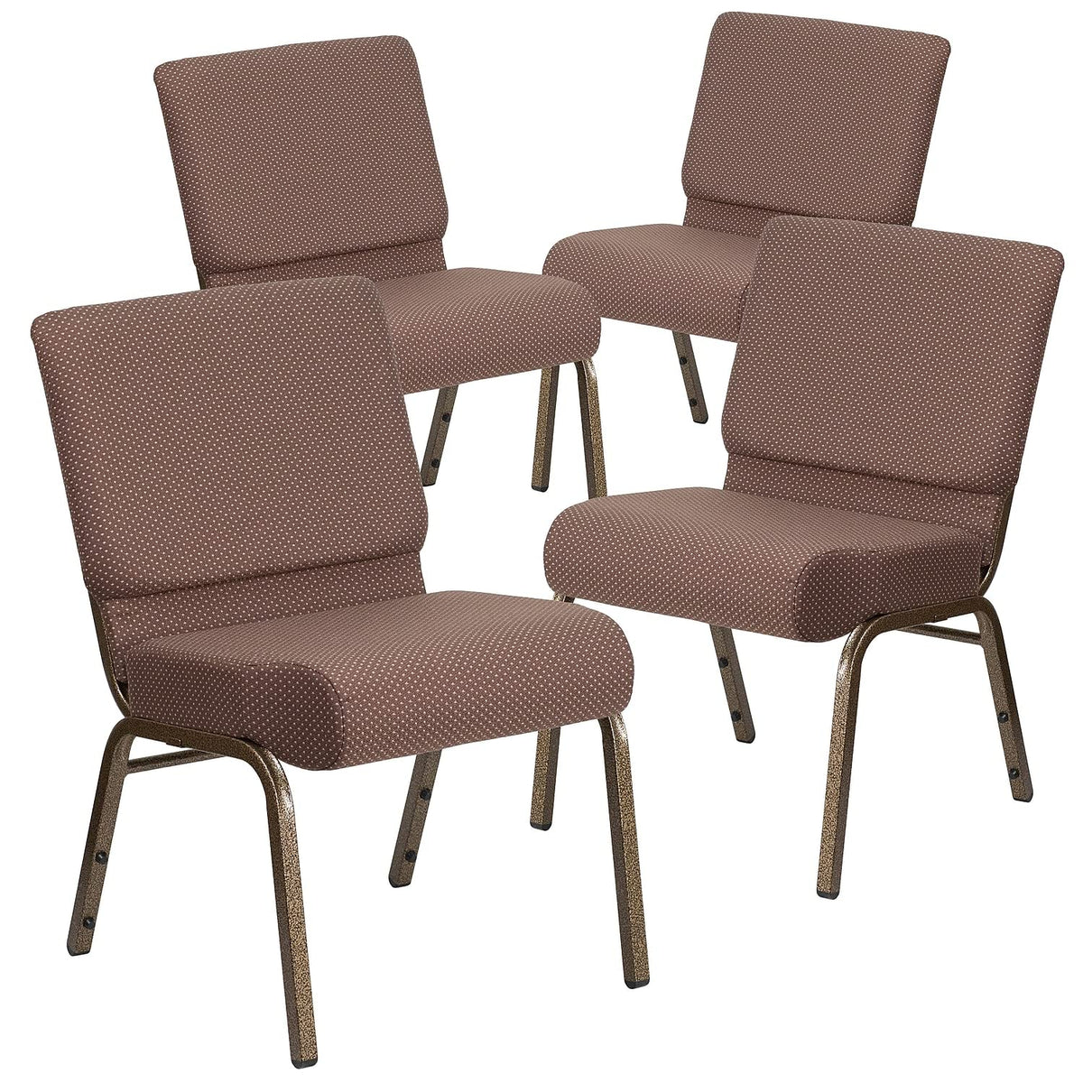 Flash Furniture 4 Pack Hercules Series 21''w Stacking Church Chair in Brown Dot Fabric - Gold Vein Frame, Set of 4, Brown Dot Fabric/gold Vein