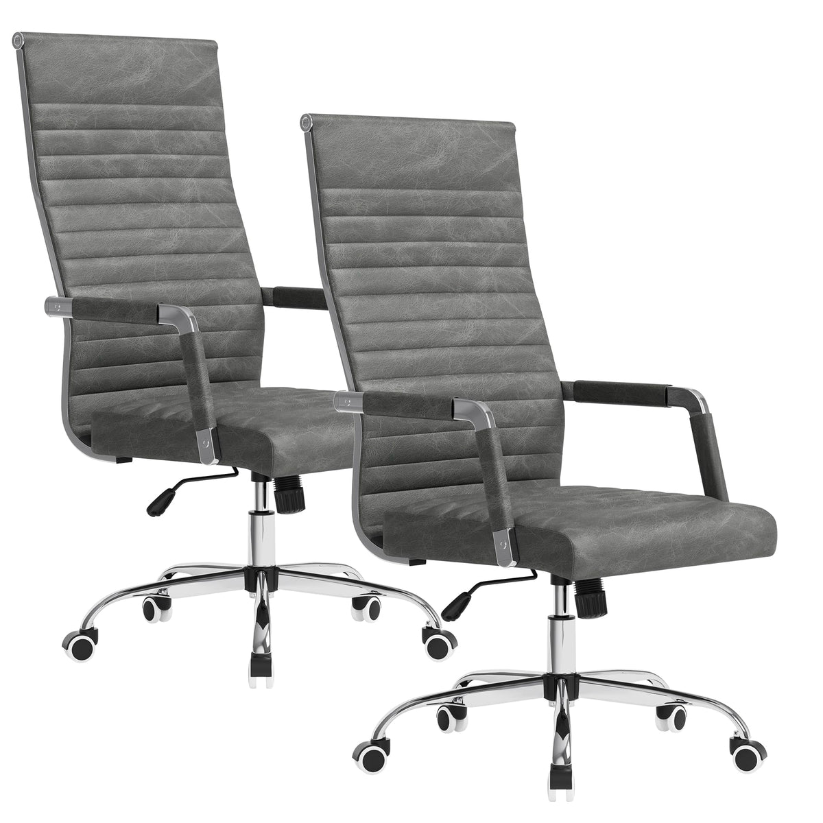 Furmax Ergonomic Office Desk Chair, Executive Ribbed Mid-back Pu Leather Conference Room Chair Adjustable Swivel Chair with Arms (2, Bicolor