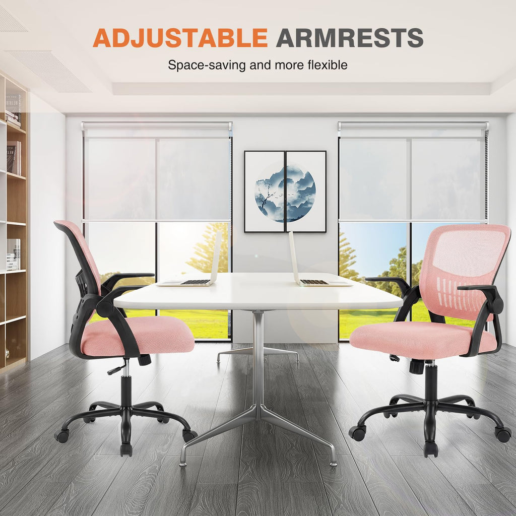 Sweetcrispy Computer Desk Chair, Mesh Office Chair, Lumbar Support, 23.22 Inch, Pink+black Frame