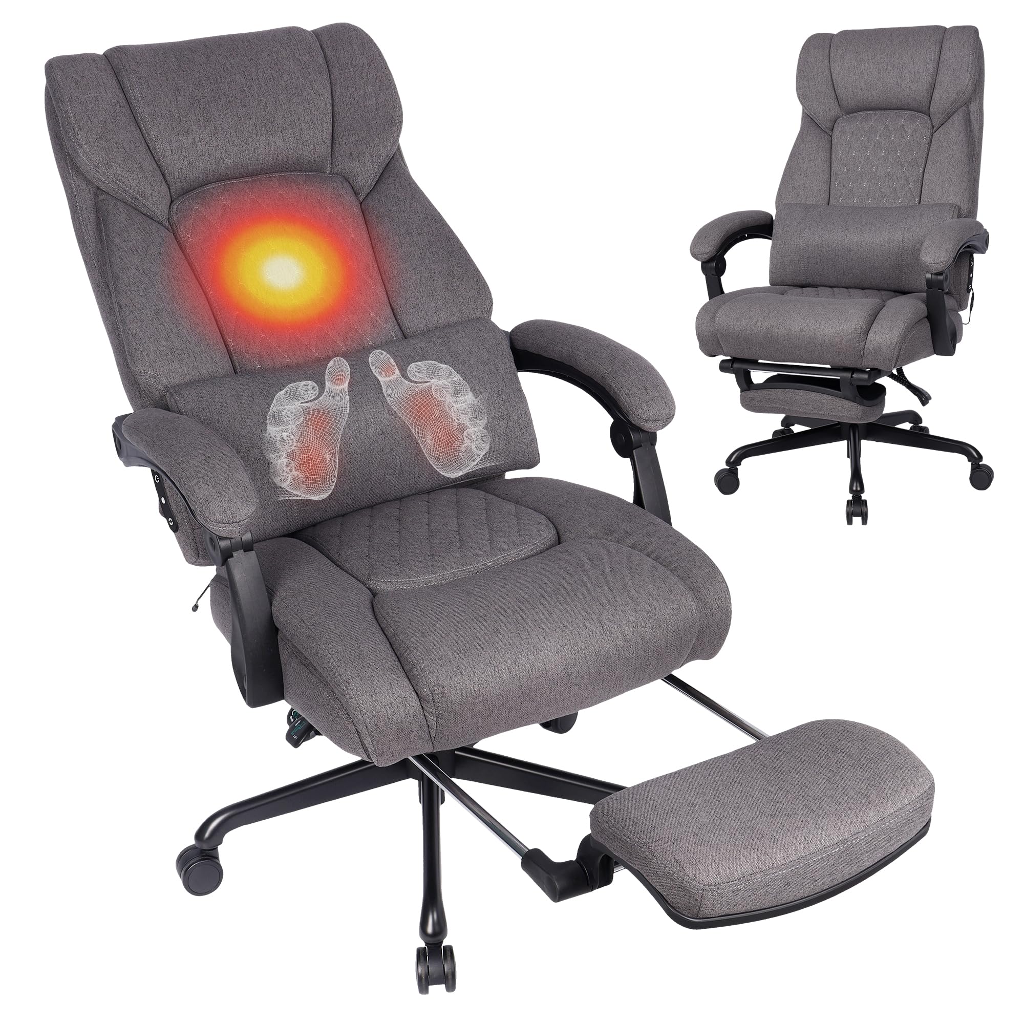 Egseat 3d Kneading Massage Office Chair with Heat, 500 Lbs Big and Tall Executive Computer Desk Recliner, Leather Electric Heated Office Chairs
