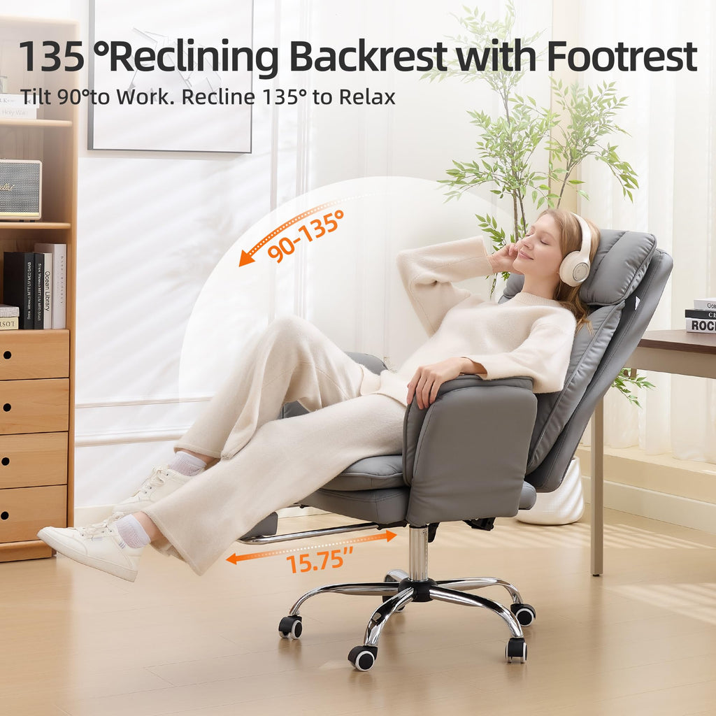 Big and Tall Cross Legged Office Chair with Flip Armrests and Foot Rest, oversized, Grey