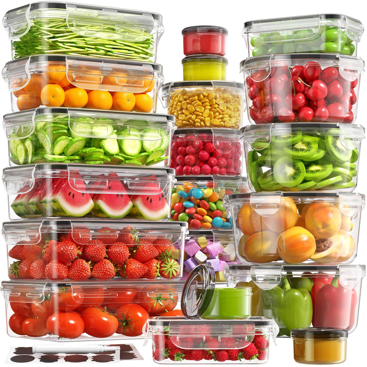40 PCS Food Storage Containers with Lids Airtight (20 Containers & 20 Lids), Leakproof Meal Prep for Kitchen Storage, BPA-free, Food-grade, Reusable, Microwave/Dishwasher Safe