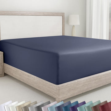 California Design Den Soft 100% Cotton Sateen Fitted Sheet Queen, Blue