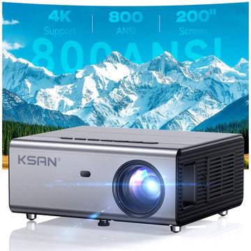 KSAN Movie Projector, [800 ANSI Lumen] Projector with WiFi 6, Movie Projector for Indoor Outdoor, 5W Speaker, Support 200inch, Video Proyector Compatible with Phone/TV Stick/PC/PS4