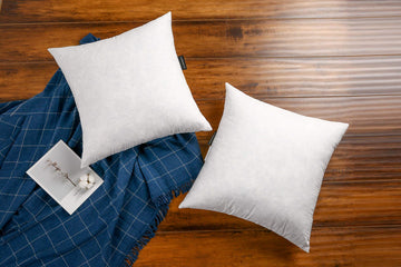 JA COMFORTS Premium Goose Down Feather Throw Pillow Inserts - Set of 2, 27oz High Filling Weight, 18×18, 5% Down Filling, 250 TC Cotton Cover, Square, White