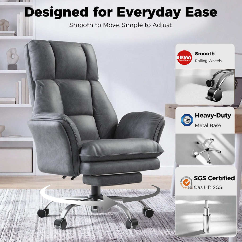 Big and Tall Office Chair, Flip Armrests for Pets & Cross Legged Sitting, Tech Grey