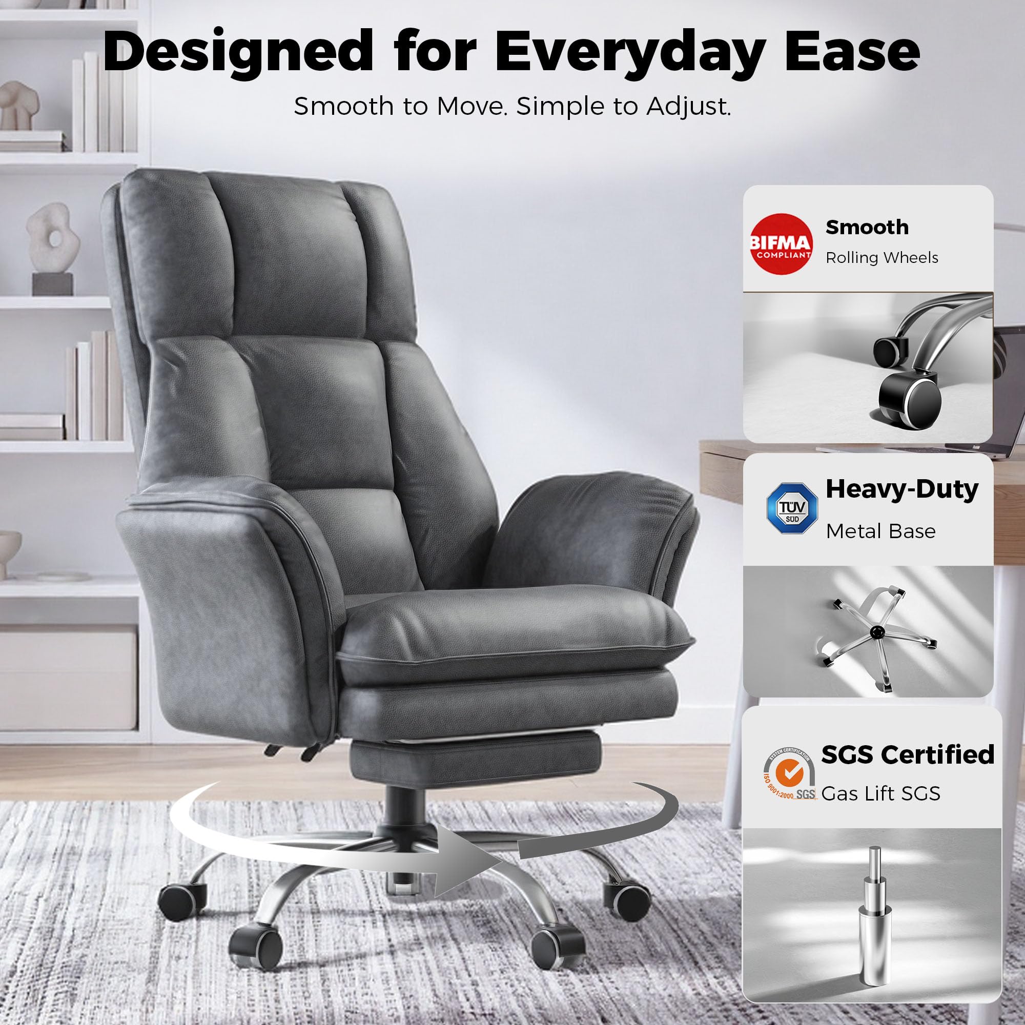 Big and Tall Office Chair, Flip Armrests for Pets & Cross Legged Sitting, Tech Grey