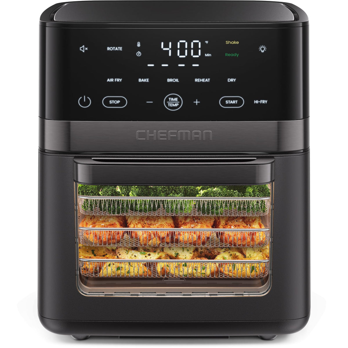Chefman Air Fryer 6-in-1, XL 14-Quart Multifunctional Airfryer with Touchscreen Controls, Rotisserie, Food Dehydrator, Convection Oven, Bake, Broil, and Reheat Functions, Windowed Door – Black