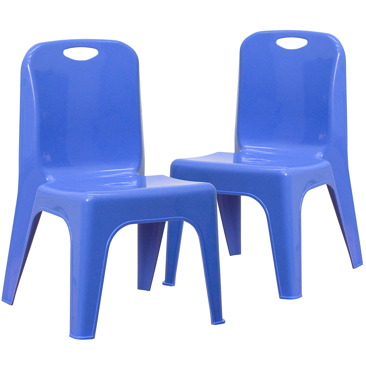 Flash Furniture 2 Pack Blue Plastic Stackable School Chair with Carrying Handle and 11" Seat Height, 11\" Seat