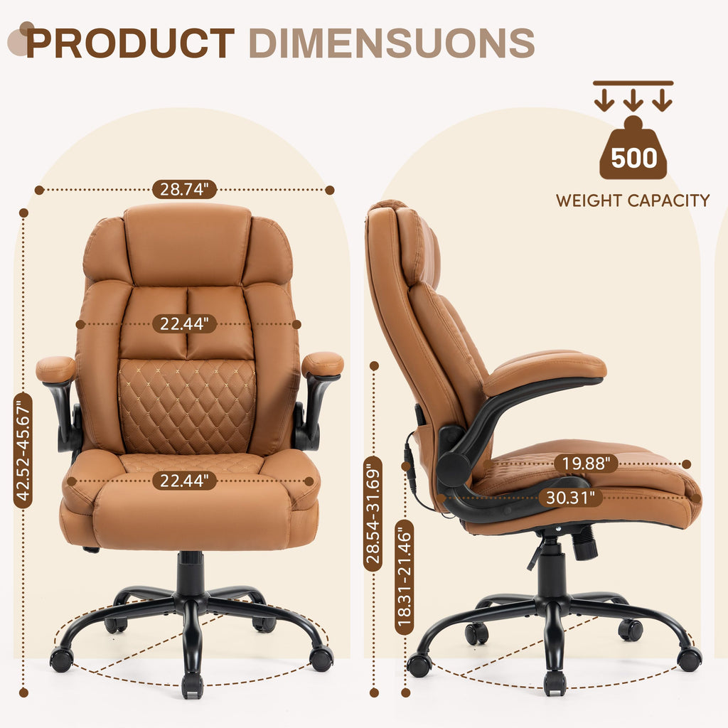 Massage Office Chair, 500lbs Ergonomic Rocking Executive Desk Chairs with 4 Points Vibration&heat,padded Flip-up Armrests for Big and Tall
