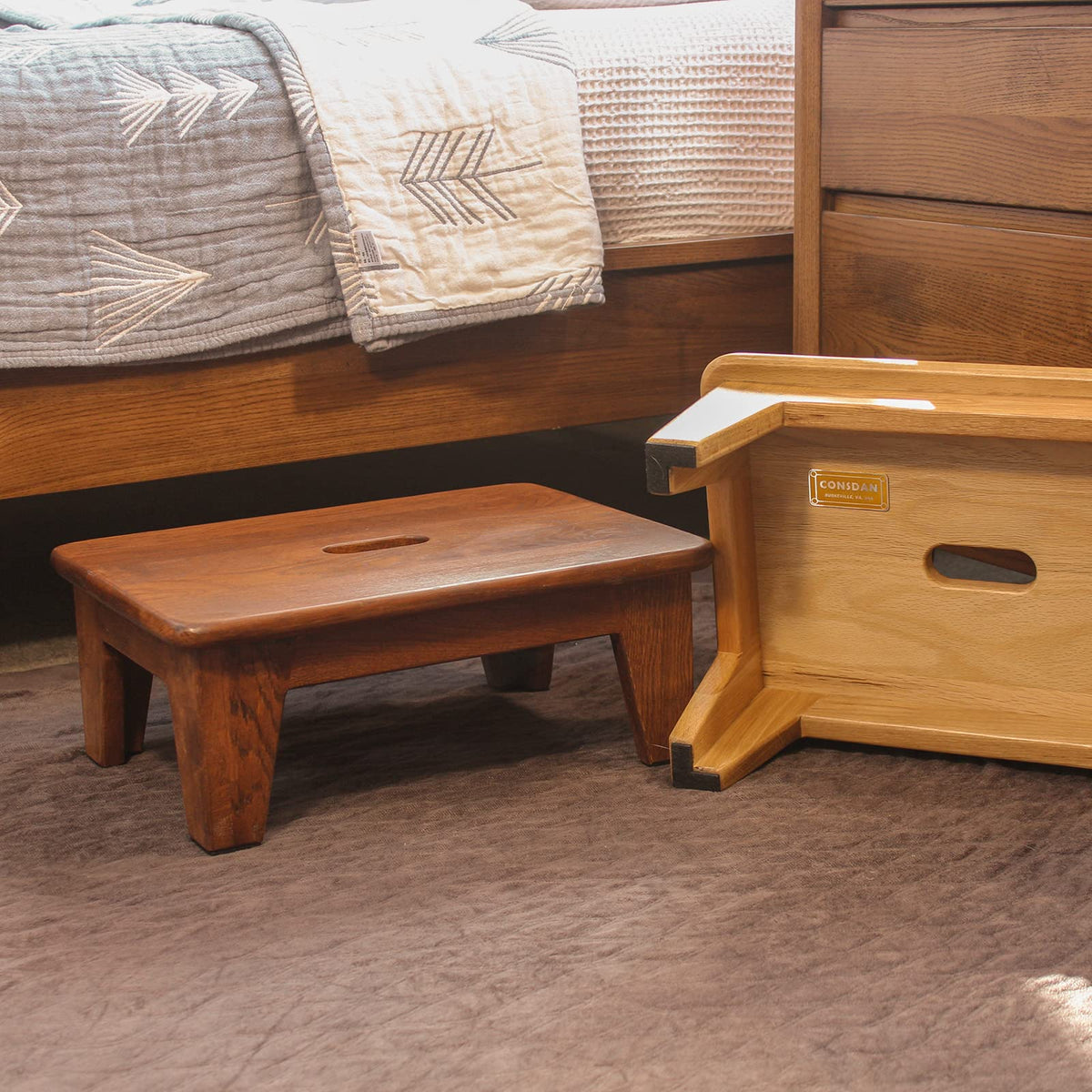 Consdan Step Stool for Bed - Usa Grown Oak, Wooden Stool for Adults and Seniors, 6.5" High, Non-slip Mat, No Assembly Needed, Solid Wood,