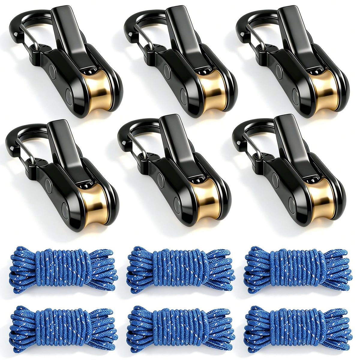 6 Pack Rope with Roller Tensioner for Easy and Secure Tying,2026 New Heavy Duty Retractable Buckle Rope with Accessory Cord for Camping Boating Home Storage Outdoor Use
