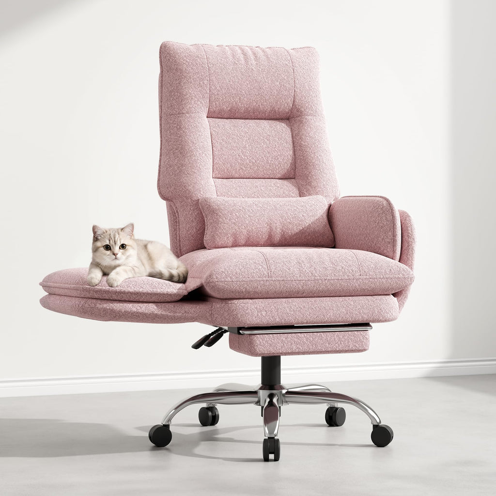 Criss Cross Office Chair, Flip Armrests for Pets & Cross Legged Sitting, 26.5' x 28.7'' x 45.28''(L x W x H), Pink Boucle