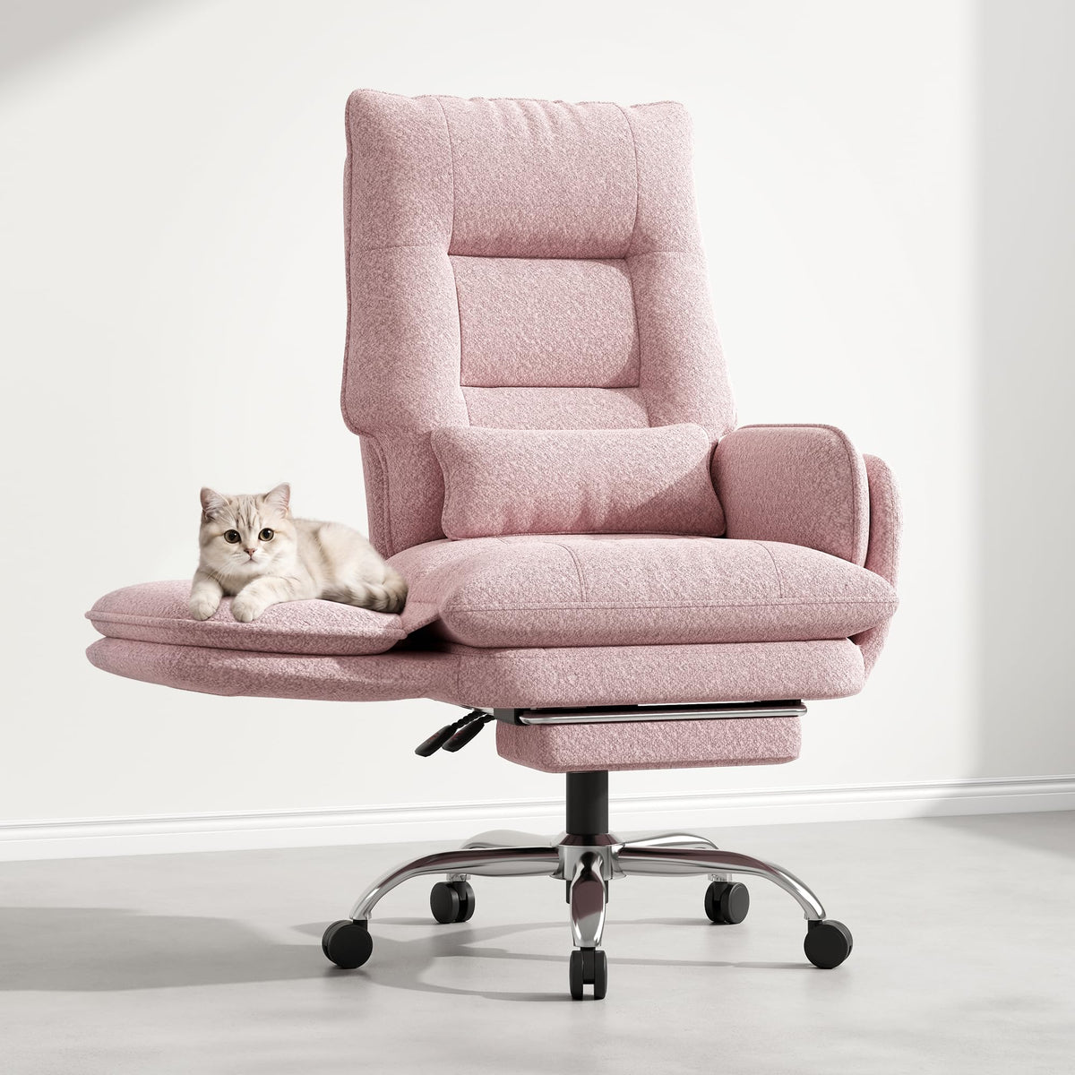 Criss Cross Office Chair, Flip Armrests for Pets & Cross Legged Sitting, 26.5' x 28.7'' x 45.28''(L x W x H), Pink Boucle