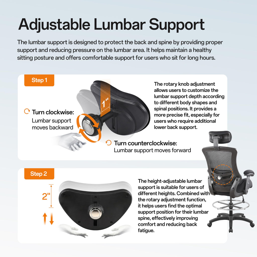Boliss 400lbs Mesh Ergonomic Drafting Chair,tall Office Chair, Standing Desk Chair,height Adjustable Armrest and Flipped Arms, Adjustable