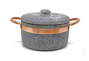 Soapstone 3 qt Dutch oven with copper handles by Cookstone | Handcrafted from a block of pure soapstone | Non-toxic and Non-stick | Unique, durable and eco-friendly