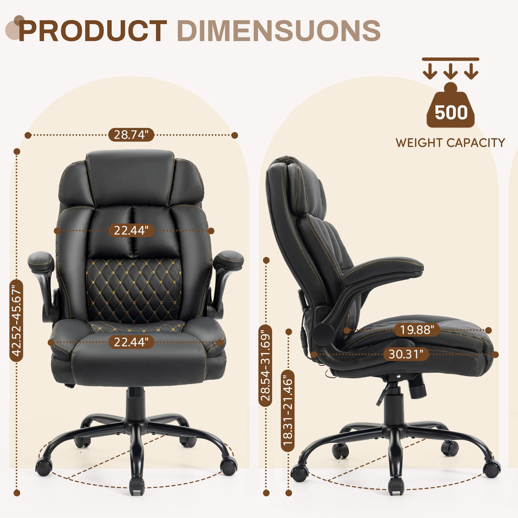Massage Office Chair, 500lbs Ergonomic Rocking Executive Desk Chairs with 4 Points Vibration&heat,padded Flip-up Armrests for Big and Tall