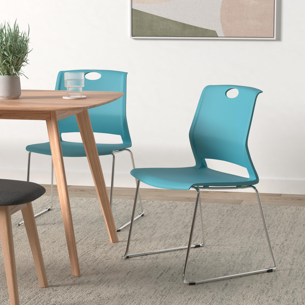 Sidanli Blue Stacking Chairs-set of 4, W22*D21*H32 INCH