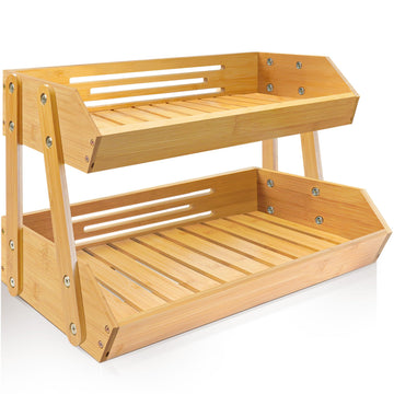 16.5" Fruit Stand Storage Holder 4 Sturdier Legs, 2-Tier Fruit Basket Bowl