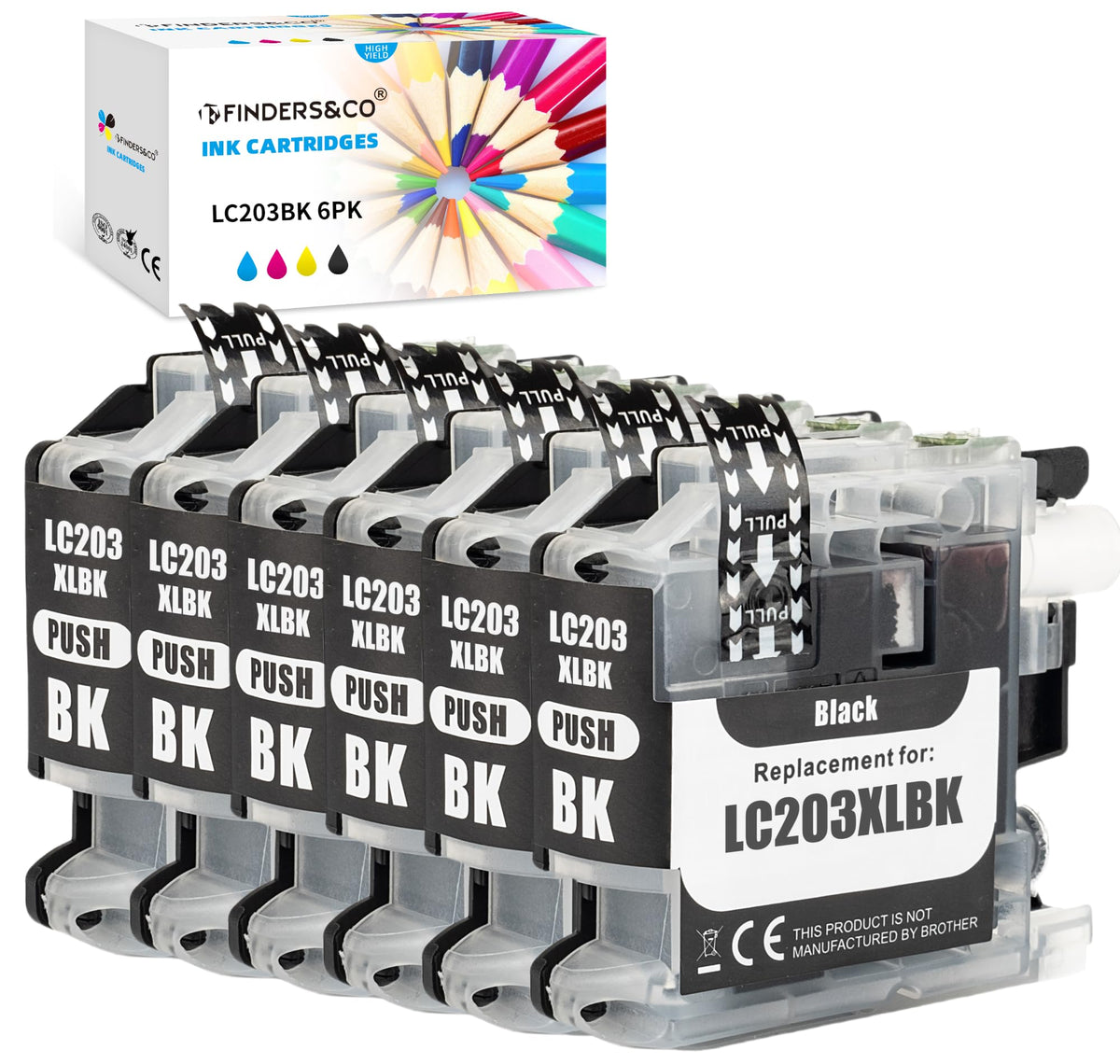 LC203 BK Black Ink Cartridge Replacement for Brother LC-203 LC201 XL to Use with Brother MFC-J480DW J880DW MFC-J680DW J885DW Printer, 6X LC203BK