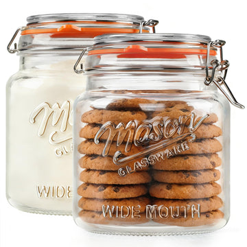 Dwbligt Half Gallon Mason Jar with Hinged Lid, 64 Oz Glass Jar, 2 Pack