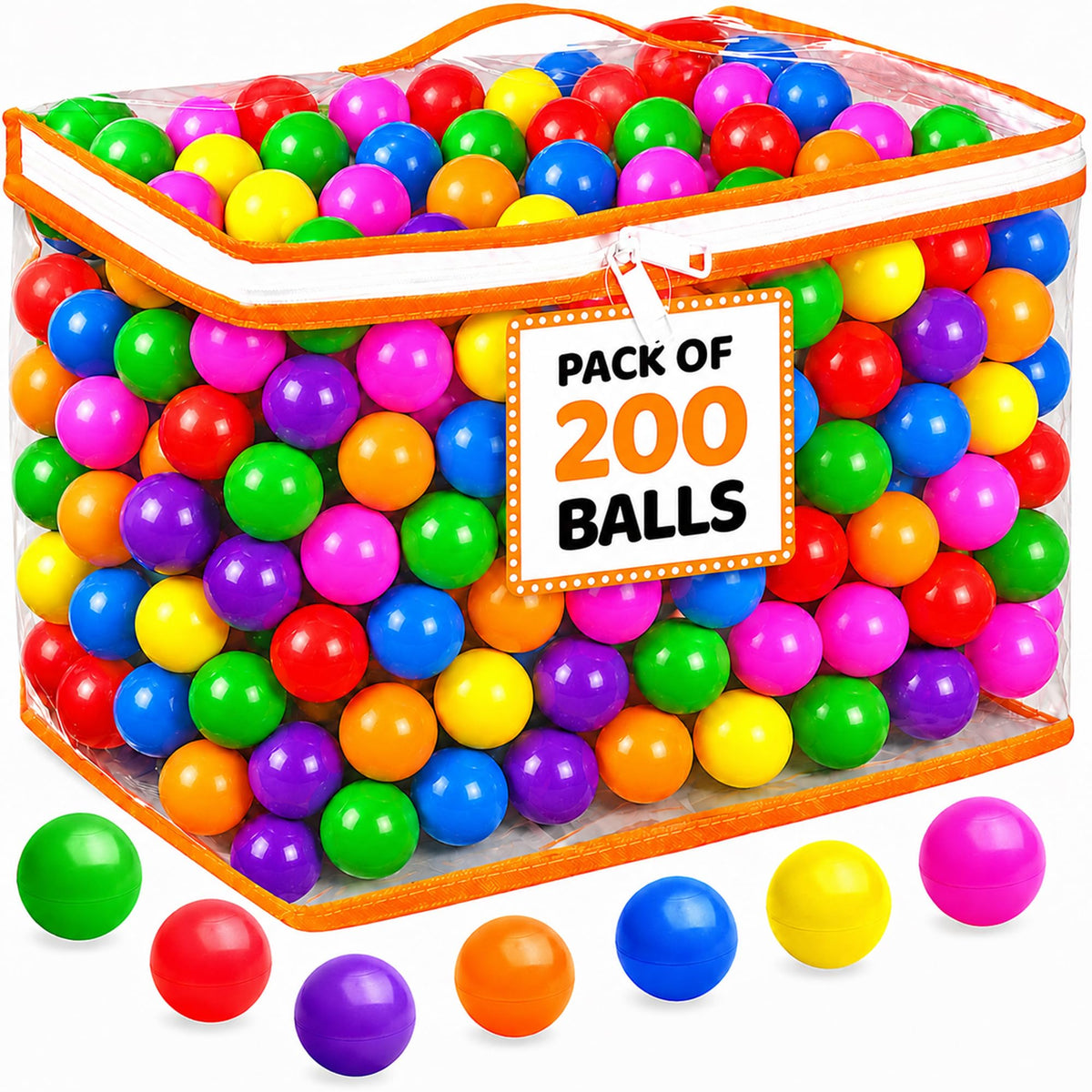 Ball Pit Balls for Toddlers with Storage Bag - 7 Bright Colors, Crush Proof, Great Play Toys for Tents, Pools, and Party