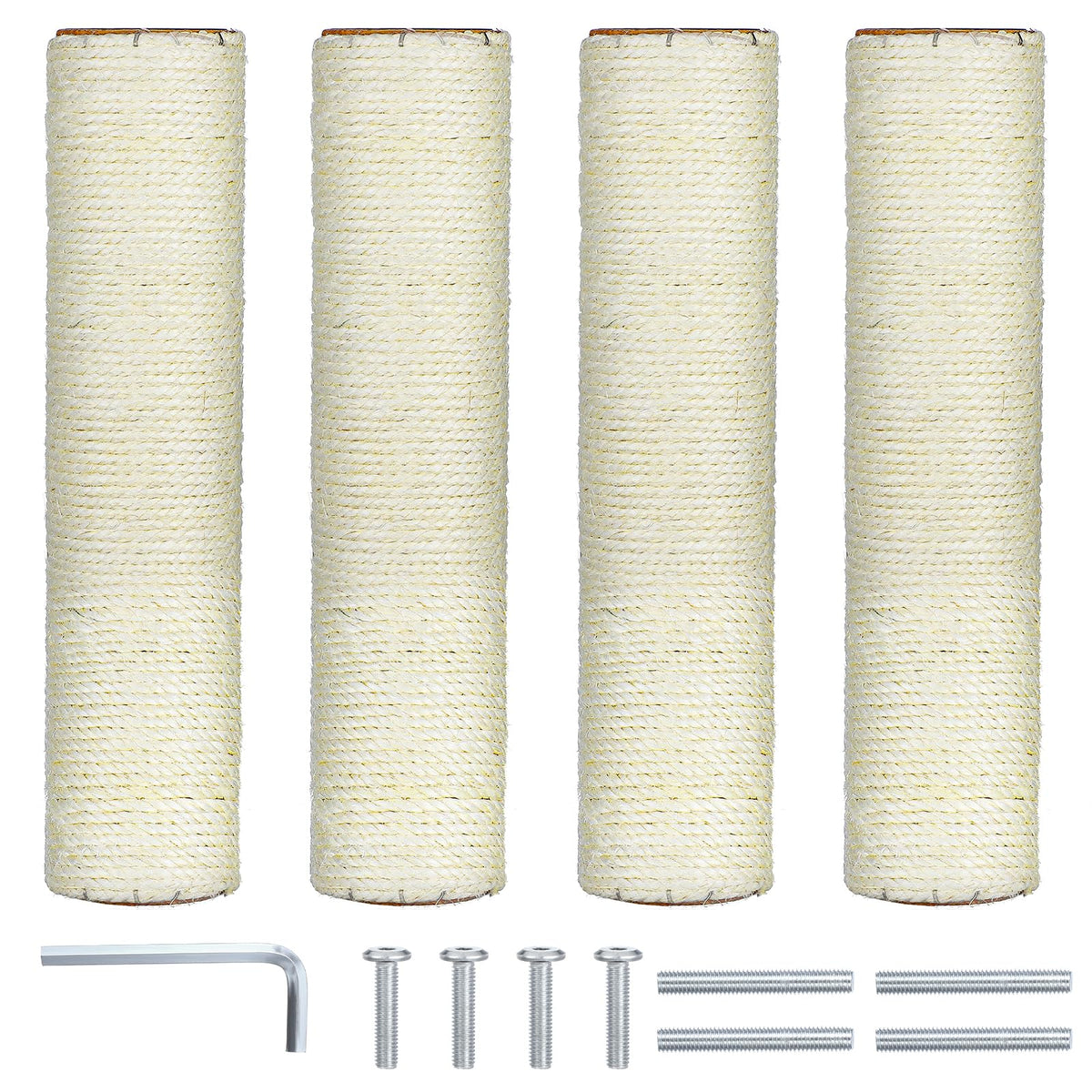 4 Pcs Cat Scratching Post Replacement 12in Cat Tree & Tower Scratch Pole Refill Parts with M8 Screws Sisal Rope Cat Furniture Protector