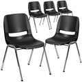 Flash Furniture 5 Pack Hercules Series 661 Lb. Capacity Black Ergonomic Shell Stack Chair with Chrome Frame and 16'' Seat Height, Black