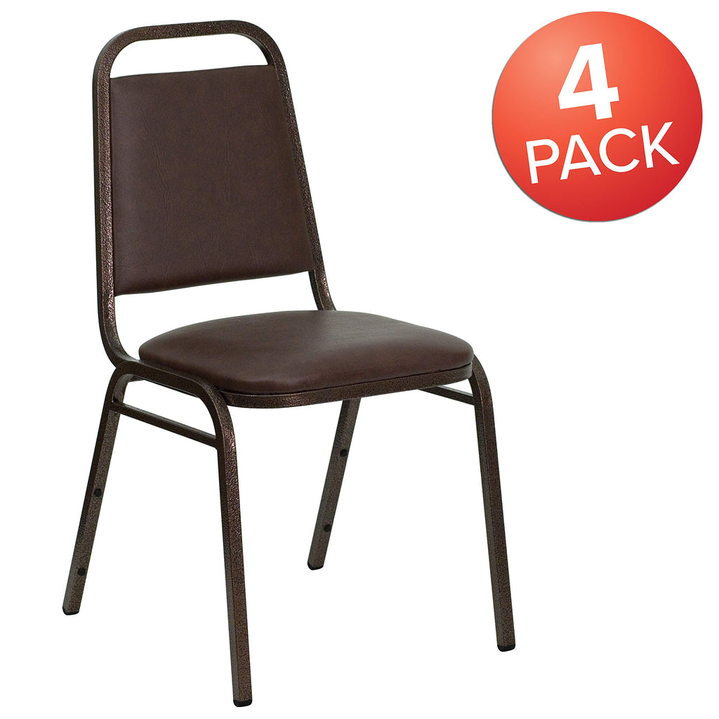 Flash Furniture 4 Pack Hercules Series Trapezoidal Back Stacking Banquet Chair in Brown Vinyl - Copper Vein Frame, Set of 4, Brown Vinyl/copper