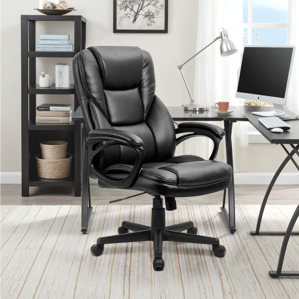 Furmax Office Executive Chair High Back Adjustable Managerial Home Desk Chair, Swivel Computer Pu Leather Chair with Lumbar Support (2, Black)