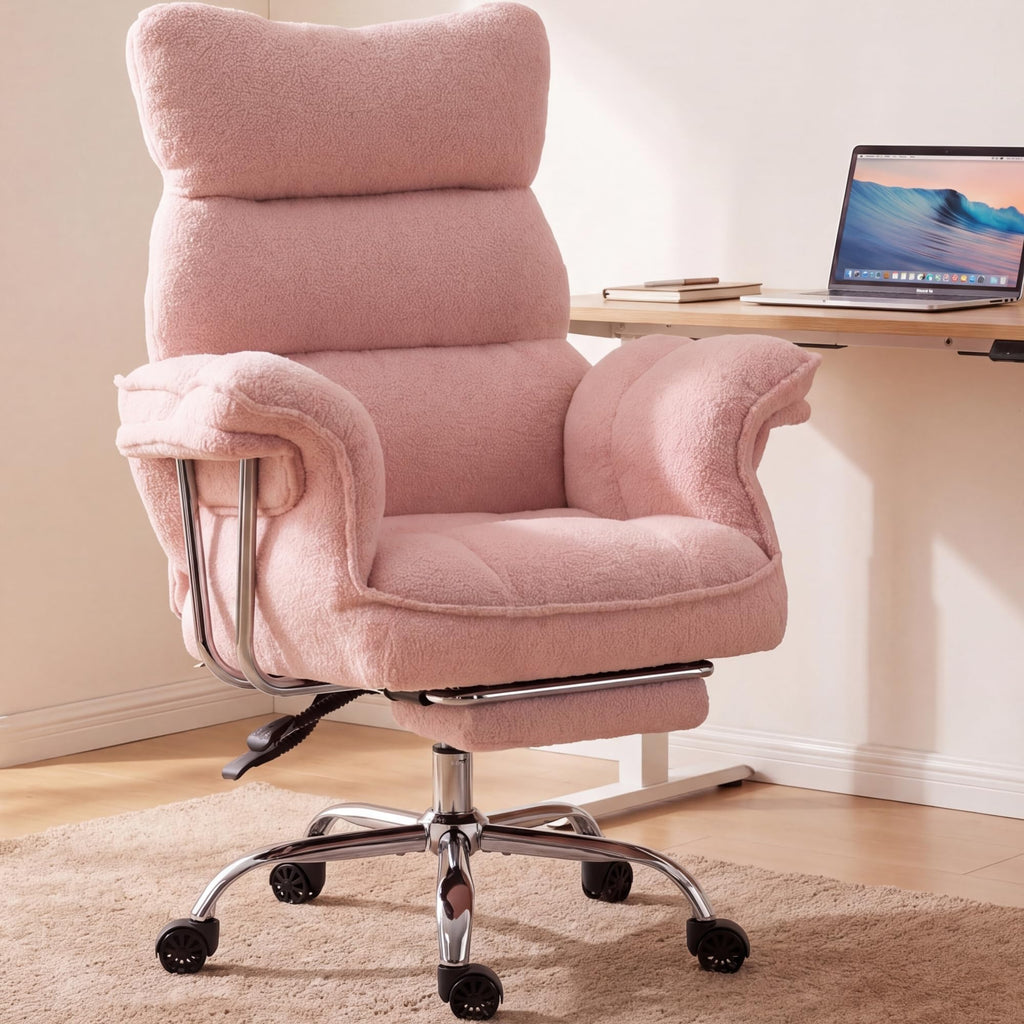 Dowinx Big and Tall Office Chair, Ergonomic Desk Chair with Thick Cushion, Wide Seat & Armrests Computer Gaming Chair,high Back Reclining Teddy