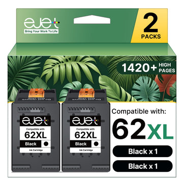 62XL Ink Cartridges Black for HP Ink 62 for HP 62 Black Ink Cartridges High Yield Works with HP Envy 5540 5544 5545 5642 5660 5664 7640 7645 OfficeJet 200 250 258 5740 5745 Series | C2P05AN (2 Black)