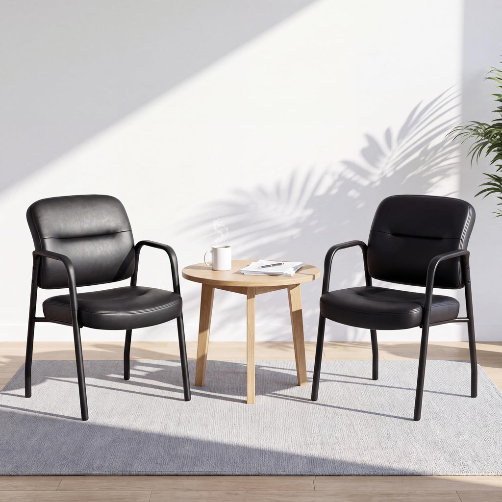 Furniwell Waiting Room Chairs Set of 2, Pu Leather Reception Guest Chairs with Padded Arms, Stationary Office Side Chairs for Conference Room,