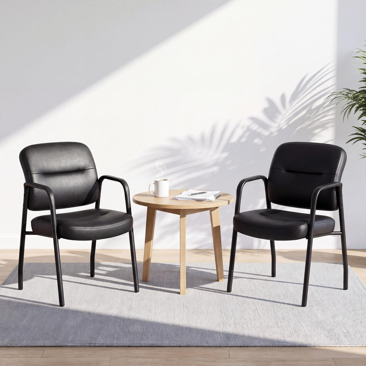 Furniwell Waiting Room Chairs Set of 2, Pu Leather Reception Guest Chairs with Padded Arms, Stationary Office Side Chairs for Conference Room,