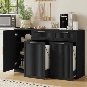 Double 13 Gallon Pull Out Trash Can Cabinet with Storage Cabinet,Black