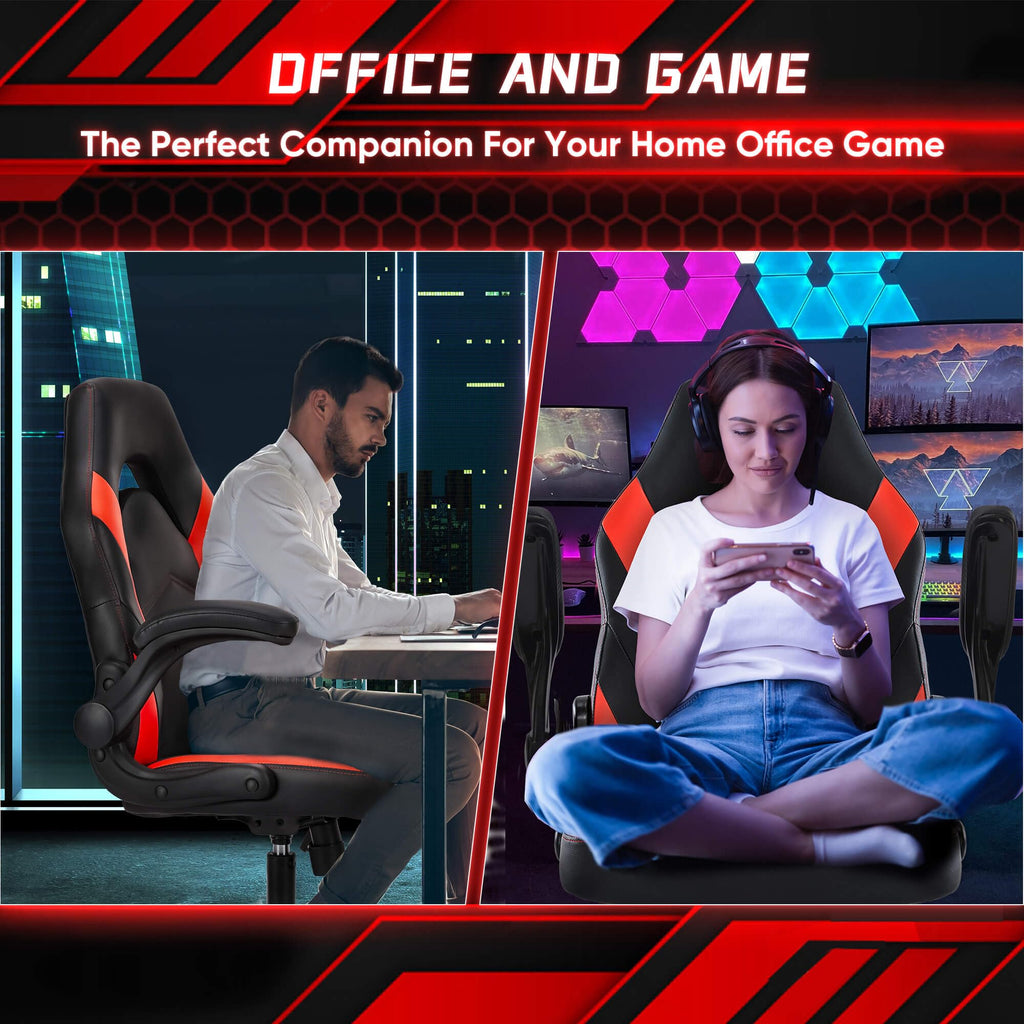 Olixis Pu Leather Height Adjustable Computer Chair - Big and Tall Ergonomic Comfy Back Support Gaming Chair with Flip-up Armrest and 360°