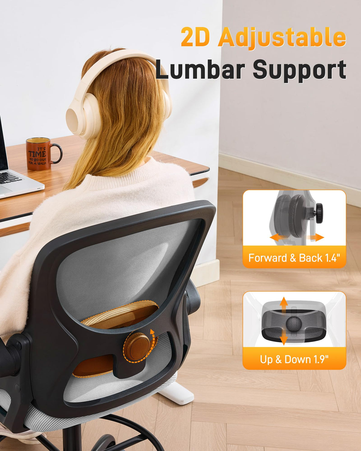 Lukkdys Drafting Chair with Arms, Tall Office Chair for Standing Desks, 10.6" W x 20.9" D x 20.9" H, Grey&black