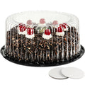 6-Pack Cake Carrier Holder Container for 10 Inch Round Cakes - Plastic Disposable Cake Containers, Take Out Storage w/Clear Dome Lids, Black Base Serving Trays, White Cake Boards, 12 x 5 Inches