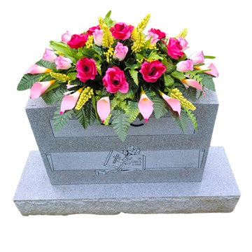 Cemetery Saddle for Headstone - Realistic Silk Faux Floral Artificial Grave Flowers - Beauty Pink Roses and Calla Lilies for Headstone Flower Saddle