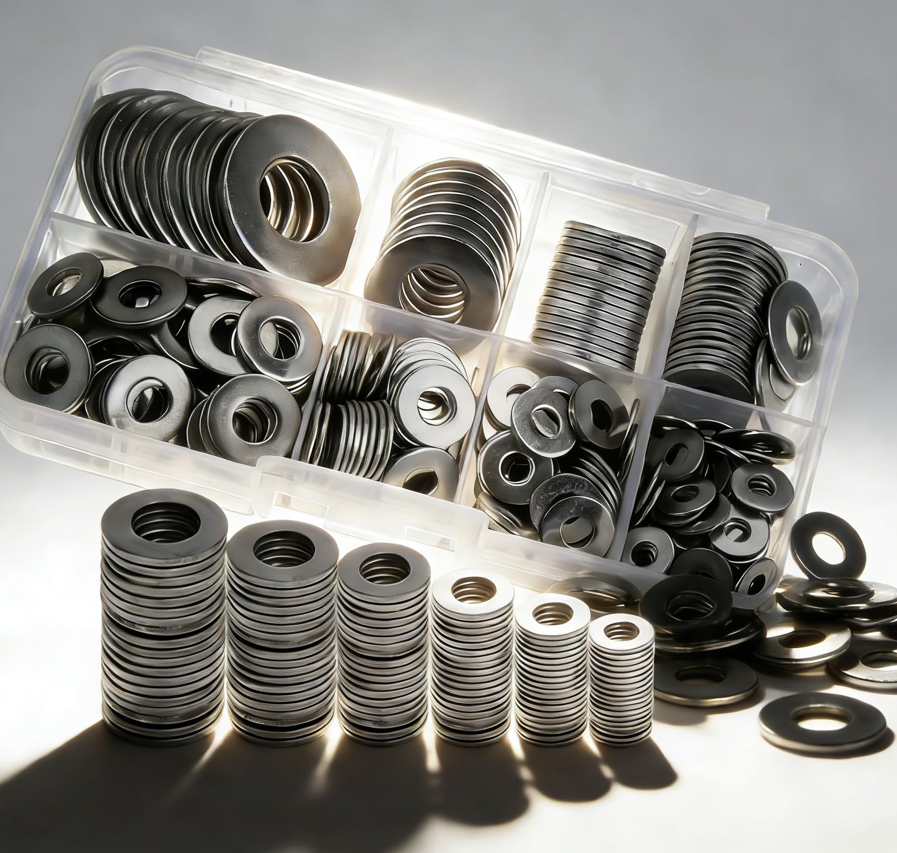 Flat Washers 105 Pcs Assortment, Multi-Size M3 to M10 Kit for Small Projects, Home Repair, Electronics, Furniture & Bicycle Maintenance Hardware Essentials
