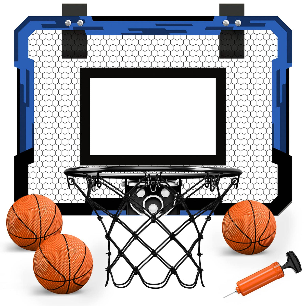QDRAGON Mini Basketball Hoop, Over The Door Indoor, with 3 Balls/Inflator/Breakaway Rim, Basketball Toy Gifts for Kids and Adults, Suit for Bedroom/Office/Outdoor, Blue Hoop