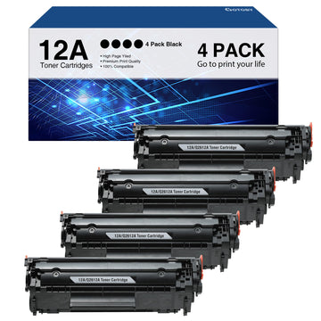 12A Toner Cartridge Replacement for HP 12A Q2612A Compatible with LaserJet 1020 1022 1012 1018 1022N 3015 3030 3020 3050 3052 3055 M1005 M1319F Printer(Black,4-Pack)