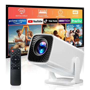 Mini Projector with 4K Support, Portable Projector with Electric Focus & Keystone, 270° Rotatable Stand, Short Throw Home & Outdoor Movie Projector Compatible with TV Stick, Phone & Laptop