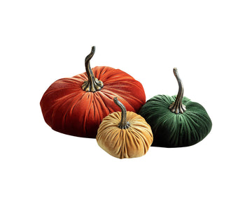 Your Heart's Content Velvet Pumpkins Set of 3 Different Sizes, Warm and Sophisticated Autumn Centerpiece, Fall Mantel Décor, Cozy Farmhouse, Timeless Charming Tabletop (XL Rust Lg Olive Sm Gold)
