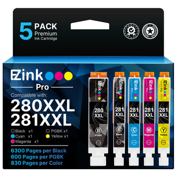 E-Z Ink Pro PGI-280XXL CLI-281XXL Compatible for Canon tr8620a Ink cartridges 280XXL 281XXL for Canon 280 281 Ink cartridges to use PIXMA TR8620 TS6320 TR7520 TS6120 TS6220 TS8220 TS9520 (5 Packs)