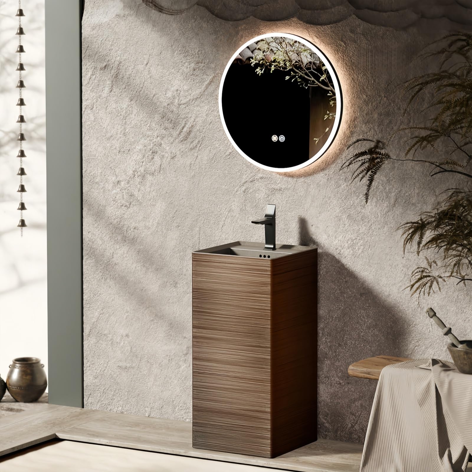 Luxury Pedestal Sink - Modern Tall Freestanding Basin, Space Saving Design for Small Bathrooms, Durable Ceramic Vanity, Stylish Fixture for Home Use (A1,16"D x 16"W x 33"H)