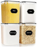 4 Pack Large Airtight Food Storage Containers with Lids (5.2L / 176oz), BPA Free Plastic Kitchen and Pantry Organization Contianers for Cereal Flour and Sugar Storage, Labels & Marker