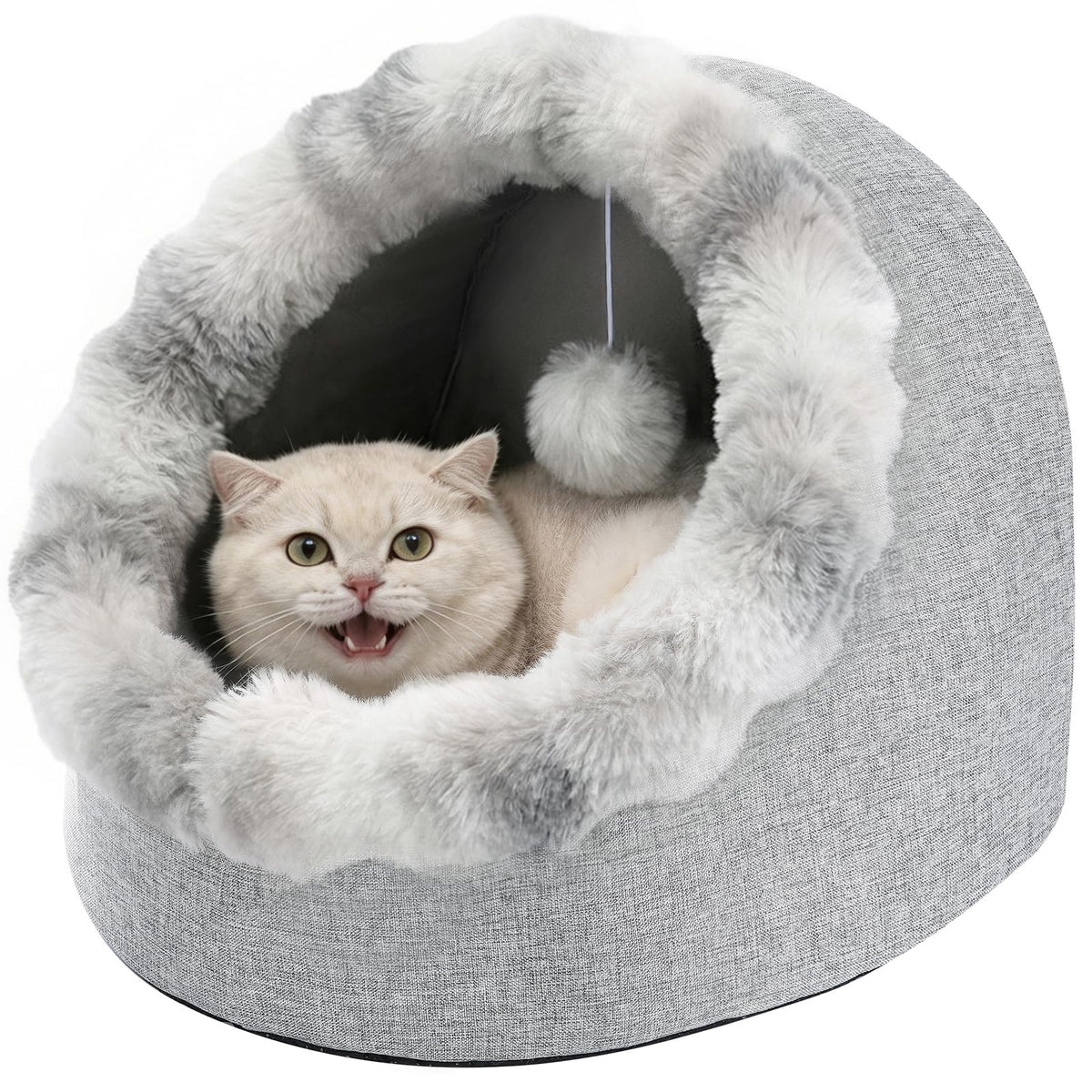 Avont Cat Bed Cave for Indoor Cats, Semi-Enclosed Cat House with Anti-Slip Bottom & Removable Washable Cushion, Warm Plush Cat Tent for Kittens & Puppy -M